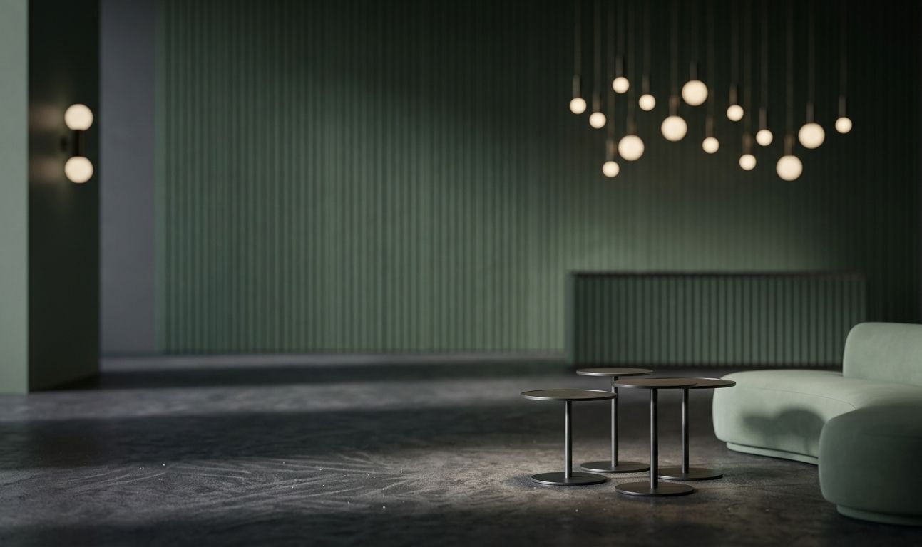 Monochromatic high-end architectural detail of a luxury lounge with clean lines and sophisticated shadows